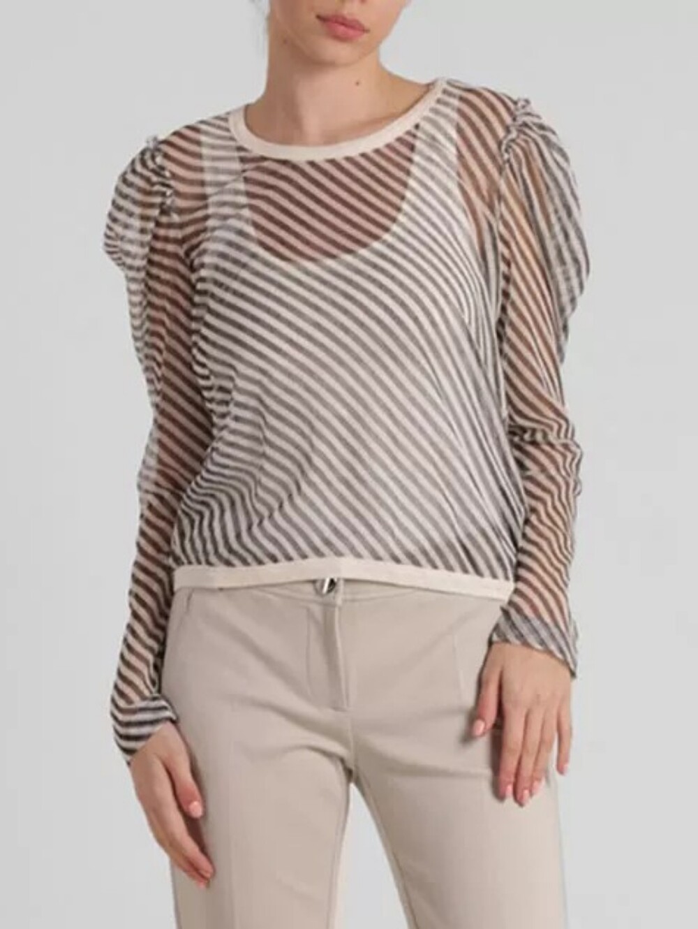 Dorothee Schumacher Sheer Striped Cotton Puff Sleeve Blouse Size 2